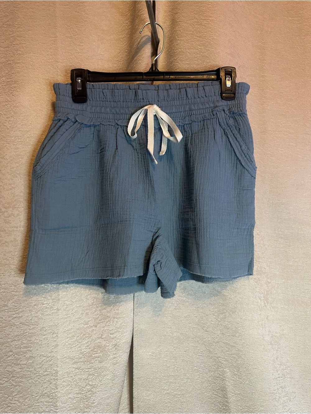 Zenana Outfitters Lightweight Drawstring Shorts in Dusty Blue